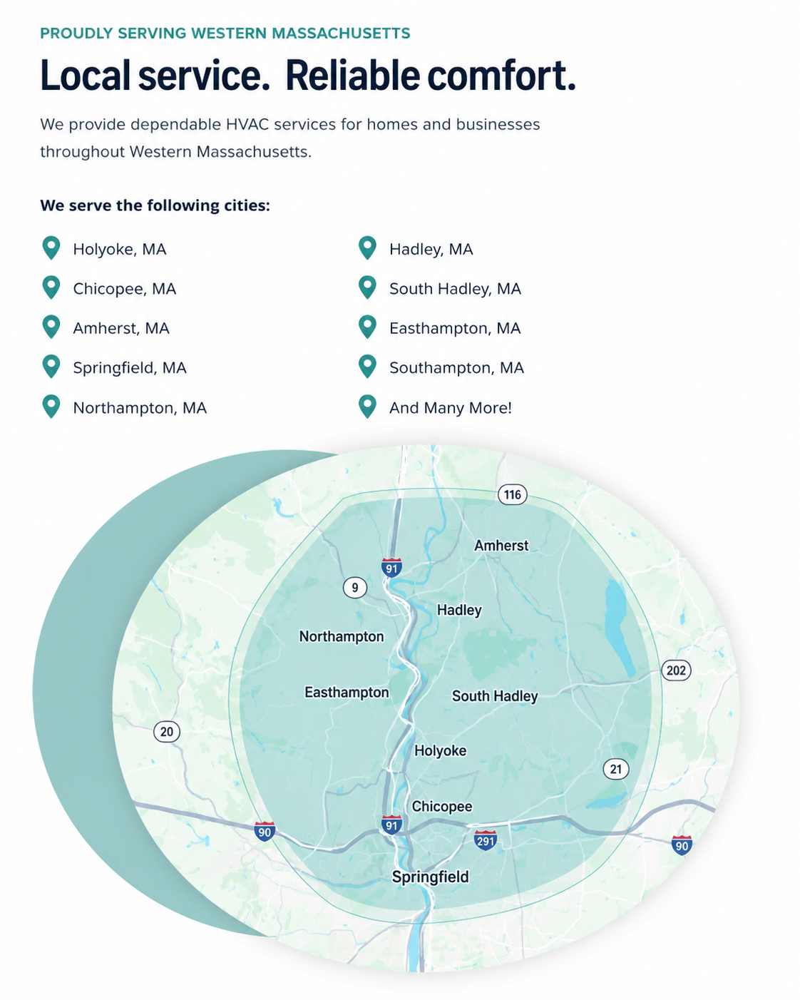 Map showing Ryan P. Murphy Mechanical Services coverage across Western Massachusetts